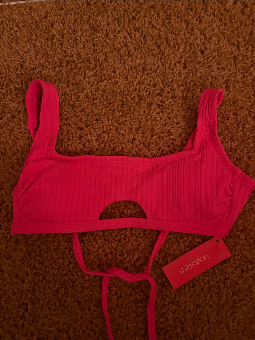 Xhilaration Bright Pink Ribbed Cutout Bikini Bralette